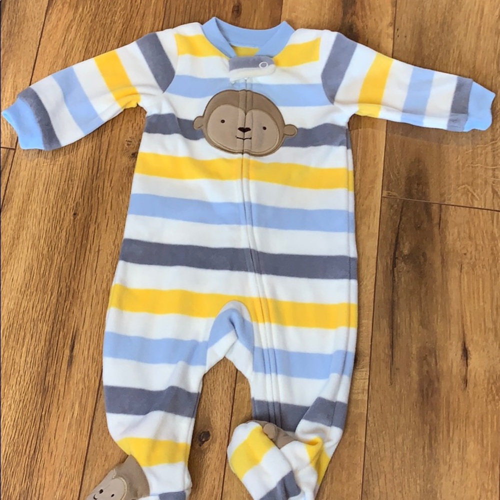 Boys 0-3 mo micro fleece monkey pjs